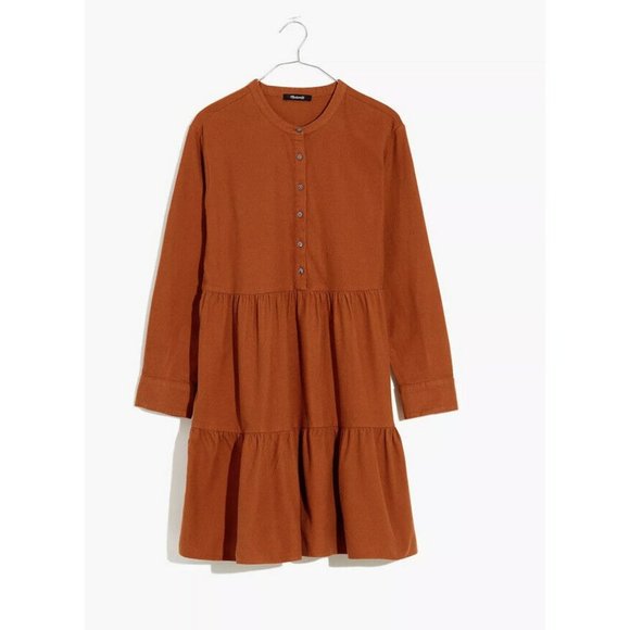 MADEWELL XS Flannel Button-Placket Tiered Mini Dress ND158 - Picture 1 of 4